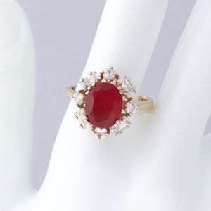 Vintage Ruby Glass Cocktail Ring Size 10 Gold Vermeil Sterling Silver
